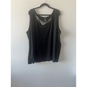 Catherines Black Sequin Beaded Sleeveless Tunic Tank Top Size 4X Spring Summer